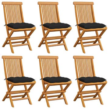 vidaXL Klapstoelen met zwarte kussens, 6 stuks, massief, Verzenden, Nieuw