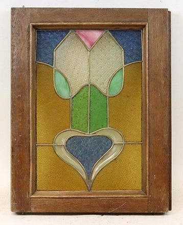 Jugendstil Glas-in-loodraam - 1850-1900 - Glas-in-lood en, Antiek en Kunst