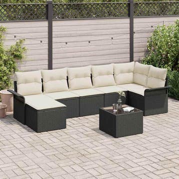 vidaXL Tuinbank Set 8 st Zwart poly rattan, Verzenden, Nieuw