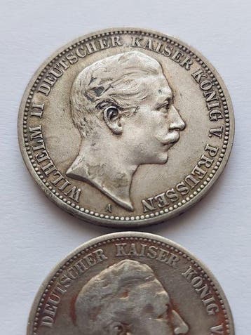 Allemagne, Empire Wilhelm II. Set of 2 coins: 2 & 3 Mark