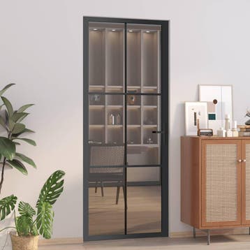 vidaXL Binnendeur 83x201,5 cm ESG-glas en aluminium zwart, Doe-het-zelf en Bouw, Verzenden, Nieuw