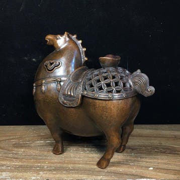 Beeld, Wierookbrander Tang-Dynastie paard - 16.5 cm - Koper