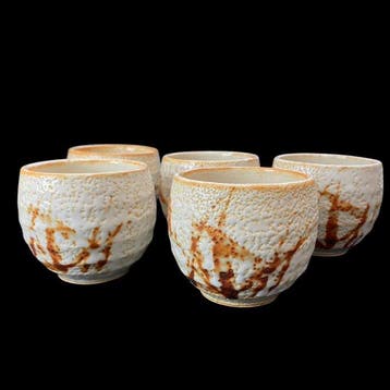 Japanse keramische theeset (Kyusu & 5 Yunomi) - Ambachtelijk