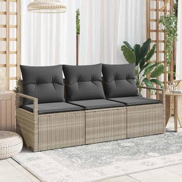 vidaXL Bankstel 3 pcs Lichtgrijs poly rattan, Verzenden