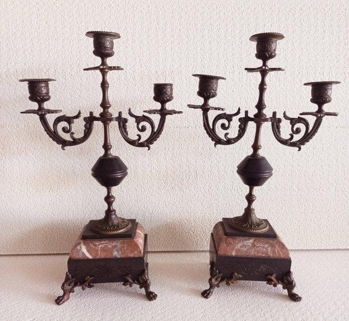 Candélabre - Marbre, Bronze - Couple - PAS DE RÉSERVATION, Antiquités & Art, Antiquités | Autres Antiquités