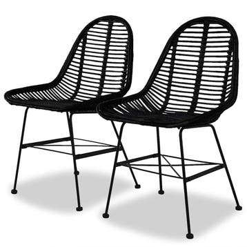 vidaXL Eetkamerstoelen 2 st natuurlijk rattan zwart, Verzenden