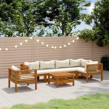 vidaXL 7-delige Loungeset met crèmekleurige kussens massief, Verzenden, Nieuw, Loungeset