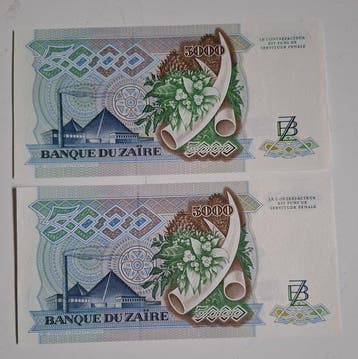 Zaïre. - 2 x 5000 Zaires 1988 - Pick 37a and 37b (Sans prix