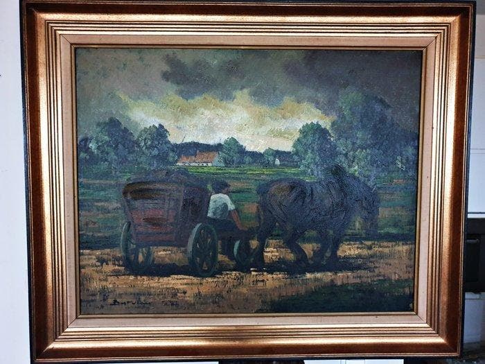 Bart van Lom (XX) - Het Trekpaard, Antiquités & Art, Art | Peinture | Classique