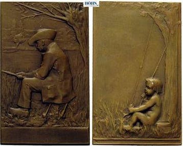 Bronzeplakette ohne Jahr Jugendstil, Verzenden