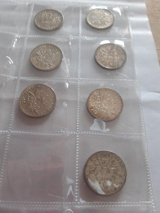 Frankrijk. 5 Francs 1960/1966 Semeuse (lotto di 7 monete in, Postzegels en Munten, Munten | Europa | Niet-Euromunten