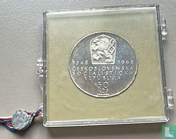 Tsjecho-Slowakije 50 korun 1968 (PROOF) 50ste verjaardag..., Verzenden, Losse munt