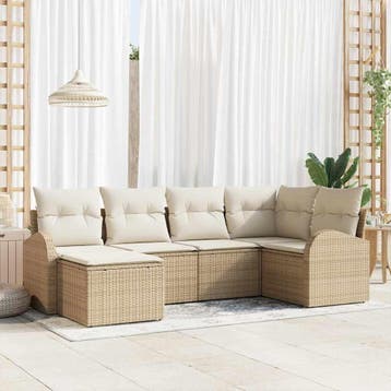 vidaXL Bankstel 6 st Beige en Wit poly rattan, Verzenden, Nieuw