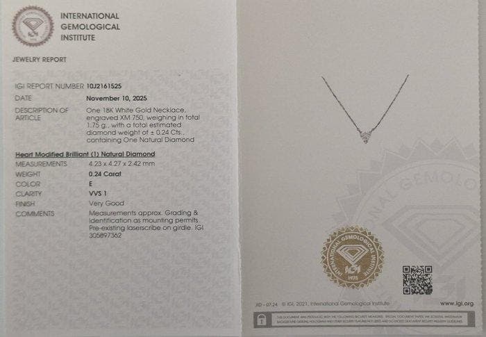 Ketting met hanger - 18 karaat Witgoud - 0.24ct. tw. Diamant, Bijoux, Sacs & Beauté, Bijoux anciens