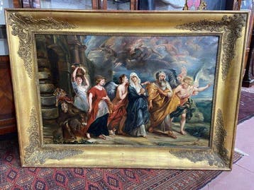 Scuola europea (XIX), Da Rubens - Fuga di Lot da Sodoma, Antiek en Kunst