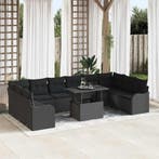 vidaXL Tuinbank Set met kussen 11 pcs Zwart Poly rattan, Verzenden, Nieuw