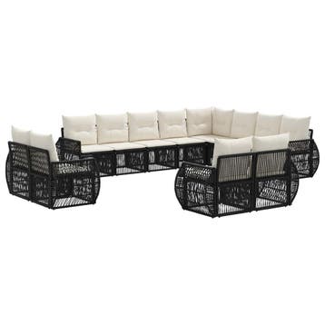 vidaXL Tuinbank Set 12 pcs Zwart en Crème Wit poly rattan, Verzenden, Nieuw