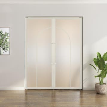 Dubbele stalen taatsdeur - Wit - 2 Vlaks rond - Mat glas, Overige typen