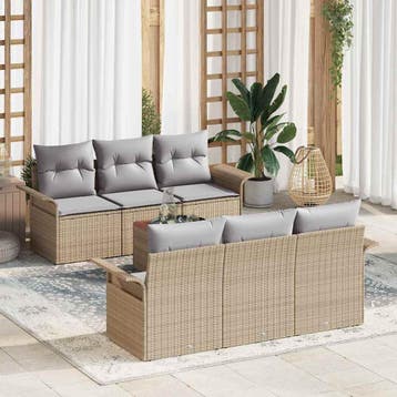vidaXL Tuinbank Set 7 st 6-Aantal zitplaatsen Beige en, Verzenden