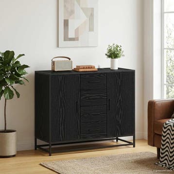 vidaXL Dressoir Zwart eiken 92 x 35 x 76 cm Bewerkt hout, Huis en Inrichting, Verzenden, Nieuw
