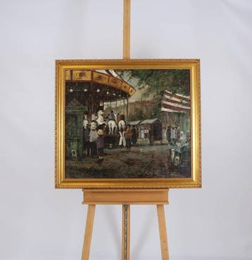 Rein Sievers (1929) - Stadsgezicht met draaimolen