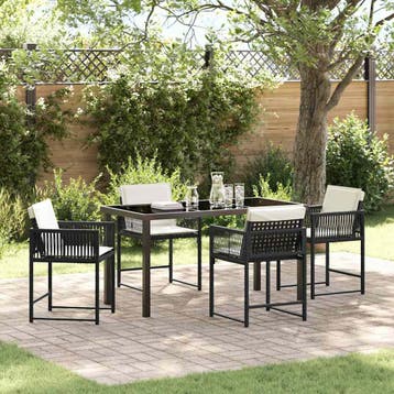 vidaXL Tuin Eettafel Set 5 pcs Zwart poly rattan, Verzenden, Nieuw