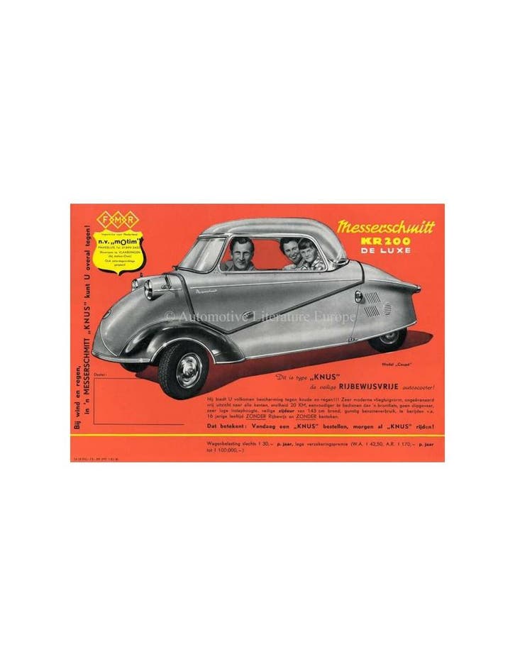 1959 MESSERSCHMITT KR 200 DELUXE BROCHURE NEDERLANDS, Livres, Autos | Brochures & Magazines