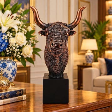 sculptuur, Vintage Bull Head Decorative Statue - 26 cm -, Antiek en Kunst