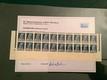 Duitse Rijk 1920 - 30Pf in blok van 20 met verschoven, Gestempeld