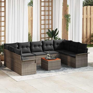 vidaXL Tuinbank Set 10 st Grijs poly rattan, Verzenden