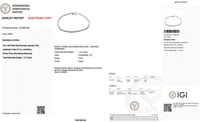 Tennis armband - 18 karaat Witgoud - 1.21ct. tw. Diamant, Handtassen en Accessoires, Antieke sieraden