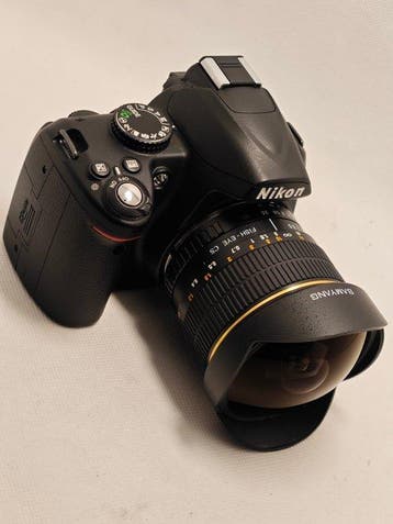 Nikon D3000+ Samyang 8mm Fish-Eye Digitale camera, Nieuw