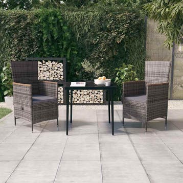 vidaXL 3-delige Tuinset met kussens grijs, Verzenden, Tuinset