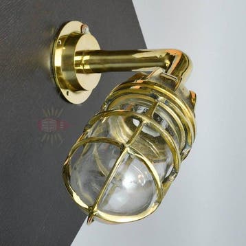 Wandlamp - Messing, Glas - Industrieel kooi-lamp