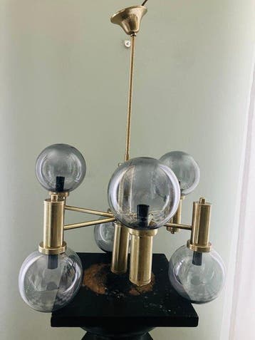 Kroonluchter - Messing, Glas - Vintage Mid-Century Moder