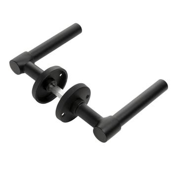 Deurklink Fermo mat zwart met ronde rozetten - voor binne..., Doe-het-zelf en Bouw, Ophalen of Verzenden, Nieuw, Koper of Messing