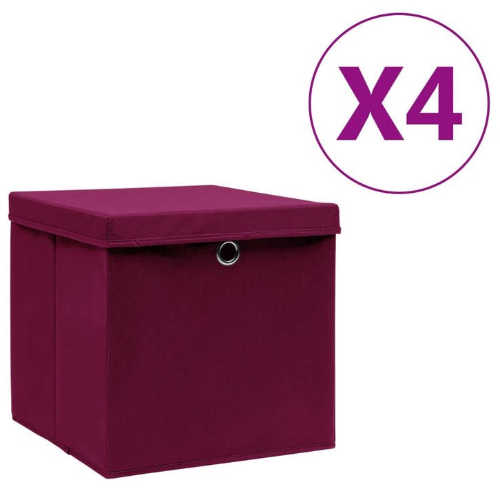 vidaXL Opbergboxen met deksel 4 st 28x28x28 cm donkerrood, Doe-het-zelf en Bouw, Kratten en Dozen, Nieuw, Verzenden