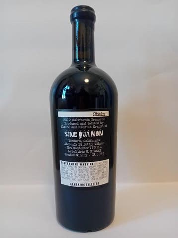 2012 Sine Qua Non, Stein Grenache - Californie - 1 Bouteille