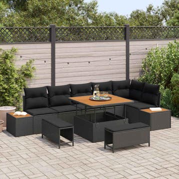 vidaXL Tuinbank Set 9 st 8-Aantal zitplaatsen Zwart, Verzenden