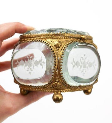Coffret à bijoux 5 verres biseautés et gravés Napoléon III -