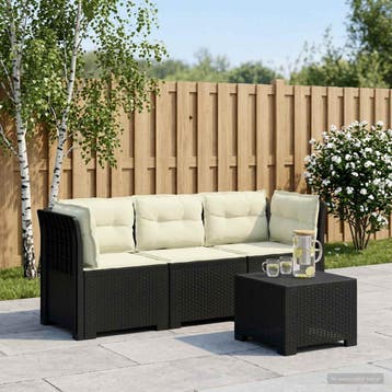 vidaXL 3-Zits Tu bank met Kussens Rattan Look PP, Verzenden, Nieuw