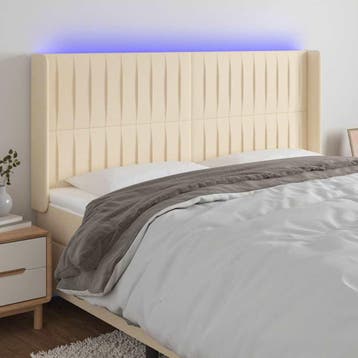 vidaXL Hoofdbord LED 203x16x118/128 cm stof crèmekleurig, Verzenden
