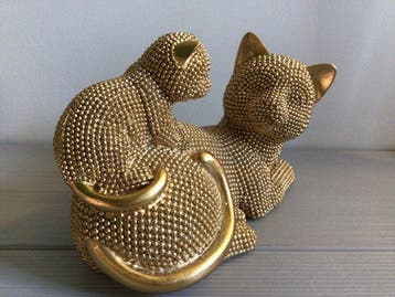 sculptuur, Moederpoes met kitten - 11 cm - Hars