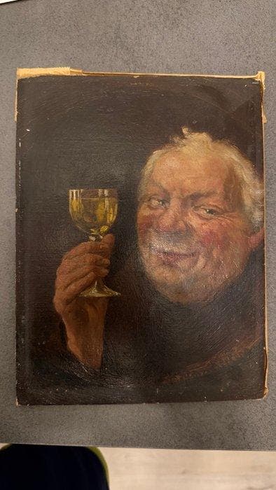 École allemande (XX) - Mann mit Weinglas, Antiquités & Art, Art | Peinture | Classique