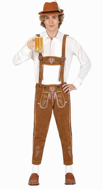 Lederhose Lang Bruin Verstelbare Bretels, Verzenden, Nieuw