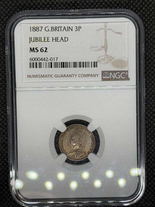 Verenigd Koninkrijk. Victoria. 3 Pence 1887 NGC MS62 (Zonder, Postzegels en Munten, Munten | Europa | Niet-Euromunten