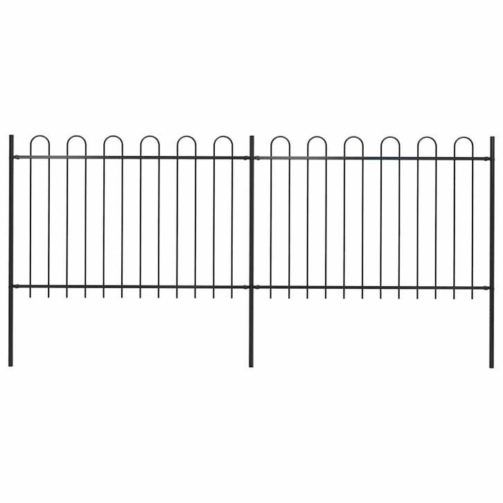 vidaXL Tuinhek met ringtop staal 359x120 cm zwart, Tuin en Terras, Tuinhekken en Hekwerk, Nieuw, Verzenden