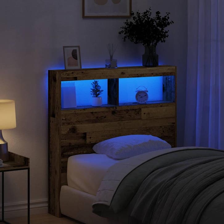 vidaXL Hoofdbordkast met LED 100x17x102 cm oud hout, Huis en Inrichting, Slaapkamer | Bedden, Nieuw, Verzenden