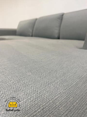 Hoekzetel appelblauwzeegroen in stof, hoek R – tweedehands, Huis en Inrichting, Zetels | Zetels en Chaises Longues, Verzenden