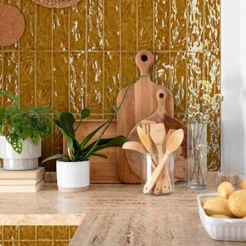 Wandtegel Ragno Elements Licht Relieve Ember Geel Glans 7x25, Nieuw, 20 tot 40 cm, 10 m² of meer, Wandtegels